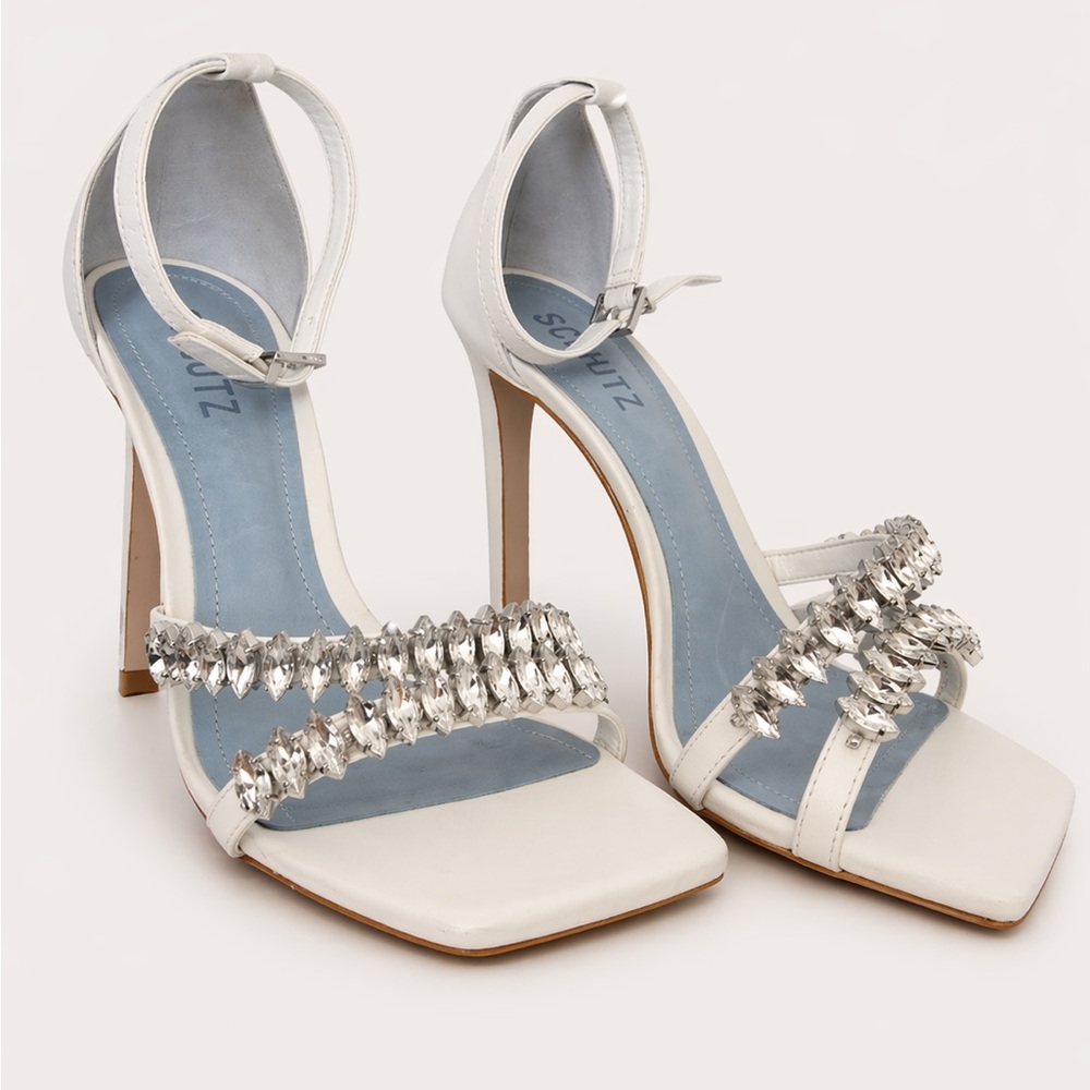 SCHUTZ Cream Heels with Silver Embellishments - NWT